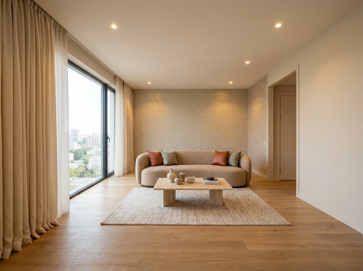 Living Room After Apple Home Decors Curtains and Wallpaper Styling